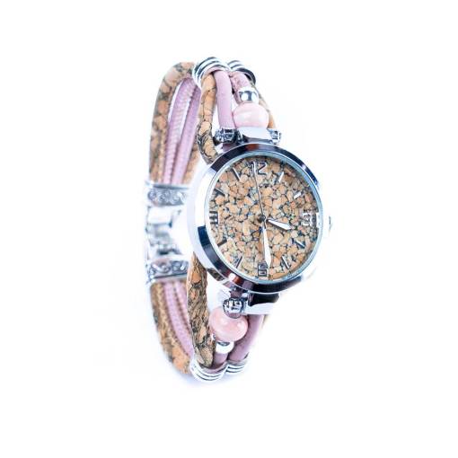 Foto - Dámské korkové hodinky eco-friendly - Cara, růžové