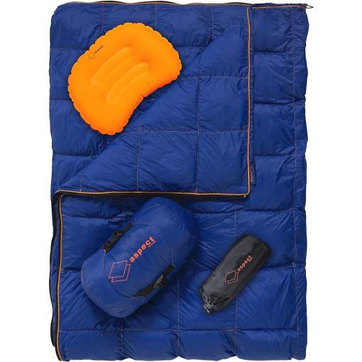 Foto - Outdoorová deka s vložkou do spacího pytle a nafukovacím polštářem - Modrá